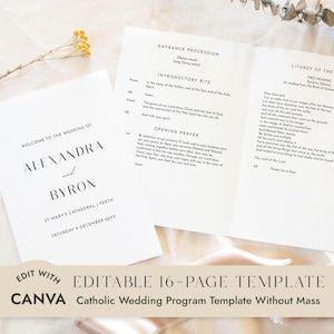 Printable 16-Page Catholic Wedding Ceremony Booklet Template Without Mass (Canva)