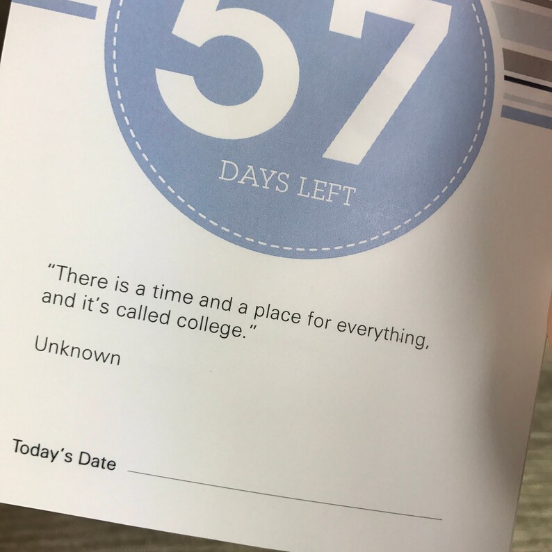 Off To College Countdown 60 day Tear off Calendar In Light Etsy