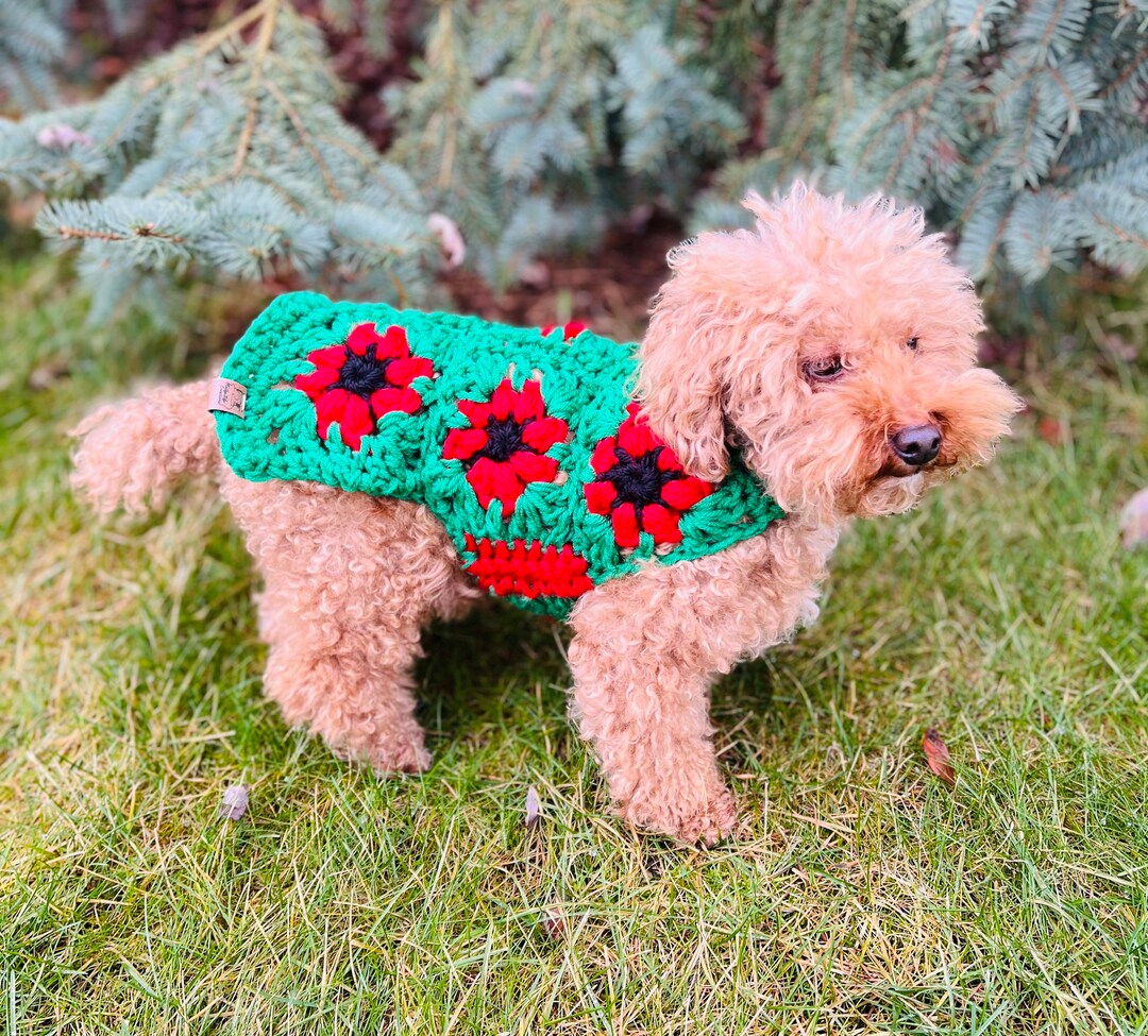 Christmas Crochet Dog Sweater, Red and Green Dog Sweater, Crochet Dog Jumper, Granny Square Dog
