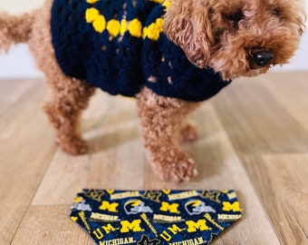 University of Michigan Sweater, Granny Square Dog Sweater, Blue and Gold Sweater, Crochet Sweater for Dog, Crochet Pet Sweater, Crochet Top