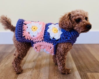 Granny Square Dog Sweater, Dog Sweater, Crochet Dog Sweater, Crochet Pet Sweater, Granny Square Sweater, Daisy Granny Square Sweater for Pet