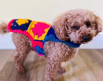 Crochet Dog Sweater, Crochet Pet Jacket, Crochet Pet Sweater, Granny Square Dog Sweater, Granny Square Sweater, Crochet Sweater for Pet, Top