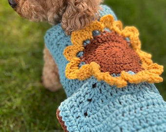 Dog Sweater, Dog Clothing, Crochet Sweater, Crochet Dog Sweater, Crochet Dog Jacket, Sunflower Pet Sweater, Crochet Pet Sweater, Sunflowers