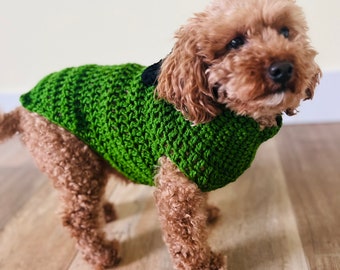 Green Dog Sweater, Crochet Dog Sweater, Crochet Pet Jumper, Crochet Jacket and Hoodie, Dog Sweater With Bow, Unique Dog Sweater, Pet Sweater