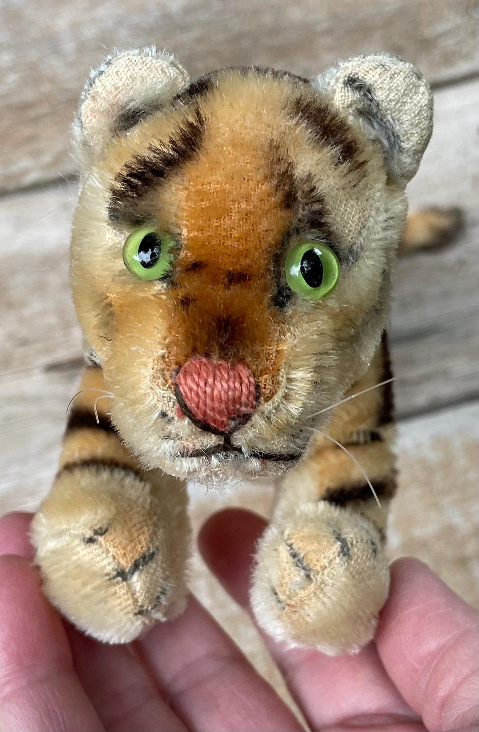 Vintage Mohair Stuffed Running Tiger, Steiff?, As Found, No Tags, 9