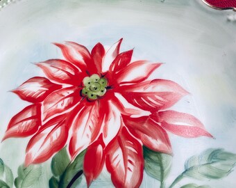 Vintage Hand Painted Poinsettia Christmas Plate