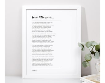 Usa le tue parole. Stampa personalizzata in bianco e nero con poesia. Scegli tra 20 design. Arte, regalo personalizzato, anniversario, testo di canzone, matrimonio, casa.