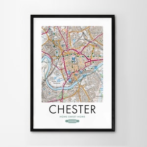 Utilice cualquier código postal del Reino Unido Mapa personalizado del Reino Unido Impresión personalizada Mapas del sistema operativo Regalo de inauguración de la casa Arte enmarcado Mapa detallado de pared Chester
