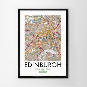 Utilice cualquier código postal del Reino Unido Mapa personalizado del Reino Unido Impresión personalizada Mapas del sistema operativo Regalo de inauguración de la casa para propietarios Arte enmarcado Decoración de pared Mapa detallado Edimburgo