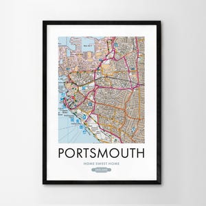 Utilice cualquier código postal del Reino Unido Mapa personalizado del Reino Unido Impresión personalizada Mapas del sistema operativo Regalo de inauguración de la casa Arte enmarcado Mapa detallado de pared Portsmouth