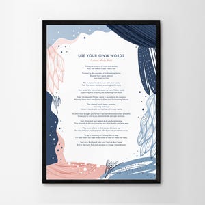 Stampa di poesie personalizzate Usa le tue parole Regalo di anniversario personalizzato Incorniciatura Decorazione floreale da parete Carta commemorativa di nozze fatta a mano