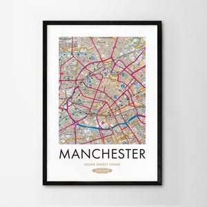 Utilice cualquier código postal del Reino Unido Mapa personalizado del Reino Unido Impresión personalizada Mapas del sistema operativo Regalo de inauguración de la casa Arte enmarcado Mapa detallado de pared Manchester