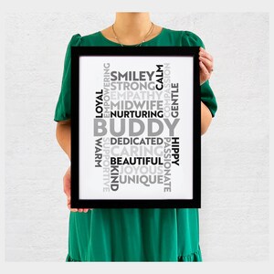Op maat gemaakte gepersonaliseerde WordArt Print inlijsting cadeau Thuis Familie vriend Verjaardag Word Cloud 21 woorden kleurrijke inlijsting A4 A3 A2