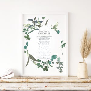 Stampa di poesie personalizzate Usa le tue parole Regalo d'arte per anniversario personalizzato Incorniciatura Decorazione murale floreale Carta commemorativa per matrimonio fatta a mano