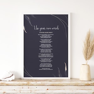 Stampa di poesie personalizzate Usa le tue parole Regalo d'arte per anniversario personalizzato Incorniciatura Decorazione murale floreale Carta commemorativa per matrimonio fatta a mano