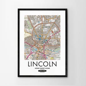 Utilice cualquier código postal del Reino Unido Mapa personalizado del Reino Unido Impresión personalizada Mapas del sistema operativo Regalo de inauguración de la casa Arte enmarcado Mapa detallado de pared Lincoln