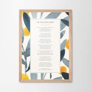 Stampa di poesie personalizzate Usa le tue parole Regalo di anniversario personalizzato Incorniciatura Decorazione floreale da parete Carta commemorativa di nozze fatta a mano