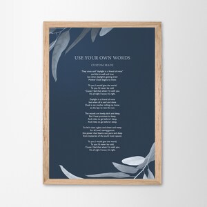 Stampa di poesie personalizzate Usa le tue parole Regalo d'arte per anniversario personalizzato Incorniciatura Decorazione murale floreale Carta commemorativa per matrimonio fatta a mano