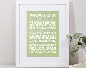 Custom Made Favourite Song Lyrics Print Use Your Own Words Personalised Print Framing Art Home Gift Anniversary First Dance Birthday Music