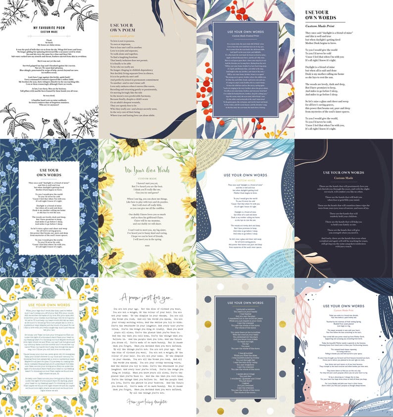 Custom Made Poem Print Use Your Own Words Personalised Anniversary Gift ...