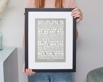 Favourite Song Lyrics Print Use Your Own Words Personalised Custom Made Print Framing Art Home Gift Anniversary First Dance Birthday Music