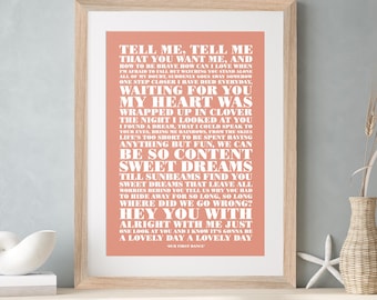 Favourite Song Lyrics Print Use Your Own Words Personalised Custom Made Print Framing Art Home Gift Anniversary First Dance Birthday Music