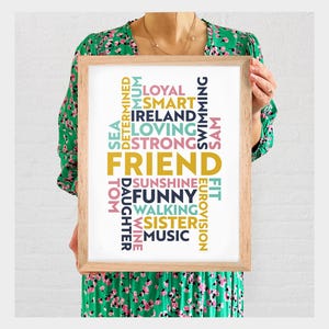 Op maat gemaakte gepersonaliseerde WordArt Print inlijsting cadeau Thuis Familie vriend Verjaardag Word Cloud 21 woorden kleurrijke inlijsting A4 A3 A2