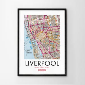 Utilice cualquier código postal del Reino Unido Mapa personalizado del Reino Unido Impresión personalizada Mapas del sistema operativo Regalo de inauguración de la casa para propietarios Arte enmarcado Decoración de pared Mapa detallado Liverpool