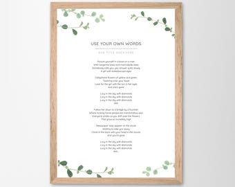 Use Your Own Words Personalised Poem Print Anniversary Gift Framing Floral Wall Decor Handmade Custom Made Wedding Remembrance