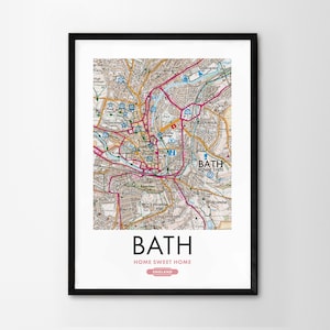 Utilice cualquier código postal del Reino Unido Impresión de mapa del Reino Unido personalizada Mapas del sistema operativo Regalo de inauguración de la casa para propietarios Arte enmarcado Decoración de pared Mapa detallado Baño