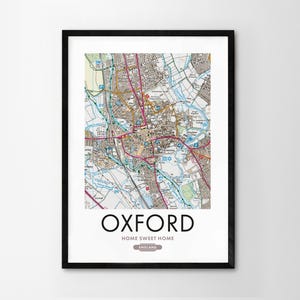 Utilice cualquier código postal del Reino Unido Mapa personalizado del Reino Unido Impresión personalizada Mapas del sistema operativo Regalo de inauguración de la casa Arte enmarcado Mapa detallado de pared Oxford