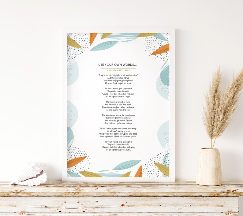 Custom Made Poem Print Use Your Own Words Personalised Anniversary Art ...