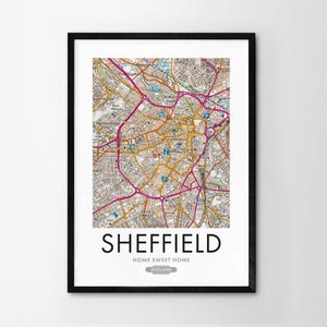 Utilice cualquier código postal del Reino Unido Mapa personalizado del Reino Unido Impresión personalizada Mapas del sistema operativo Regalo de inauguración de la casa Arte enmarcado Mapa detallado de pared Sheffield