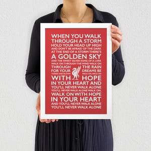 You&#39;ll Never Walk Alone Lyrics Print Framed Poster Liverpool Home Wall Decor LFC Liver Bird Handmade