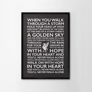 You&#39;ll Never Walk Alone Lyrics Print Framed Poster Liverpool Home Wall Decor Liver Bird Handmade Red White Word Art Typography LFC