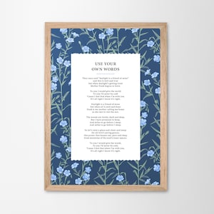 Stampa di poesie personalizzate Usa le tue parole Regalo di anniversario personalizzato Incorniciatura Decorazione floreale da parete Carta commemorativa di nozze fatta a mano