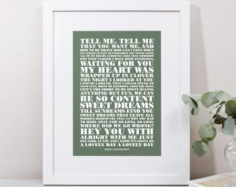 Favourite Song Lyrics Print Use Your Own Words Personalised Custom Made Print Framing Art Home Gift Anniversary First Dance Birthday Music
