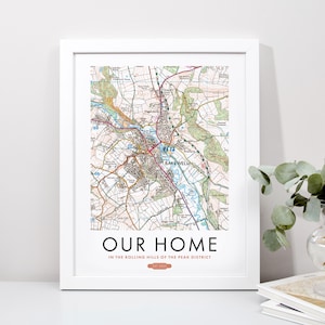 Mappa del Regno Unito personalizzata su misura, stampa OS Maps, regalo di inaugurazione della casa per proprietari di casa, decorazione da parete con cornice, mappa dettagliata