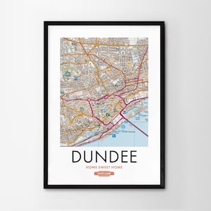 Utilice cualquier código postal del Reino Unido Mapa personalizado del Reino Unido Impresión personalizada Mapas del sistema operativo Regalo de inauguración de la casa para propietarios Arte enmarcado Decoración de pared Mapa detallado Dundee