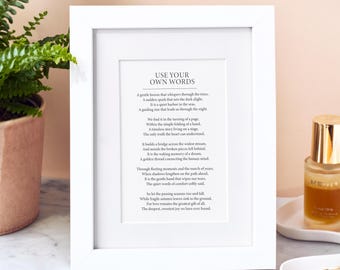 Stampa personalizzata di una poesia in bianco e nero, opera d'arte con le tue parole, regalo di anniversario personalizzato, decorazione murale con poesia incorniciata, promesse nuziali, memoriale