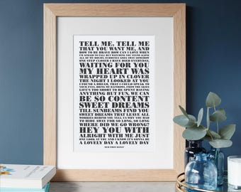 Favourite Song Lyrics Print Use Your Own Words Personalised Custom Made Print Framing Art Home Gift Anniversary First Dance Birthday Music