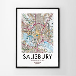 Verwenden Sie jede UK Postleitzahl Personalisierte benutzerdefinierte UK Karte Druck OS Maps Hausbesitzer Hauseinweihung Geschenk gerahmte Kunst Wand detaillierte Karte Salisbury