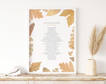 Use Your Own Words Personalised Poem Print Anniversary Gift Framing Floral Wall Decor Handmade Custom Made Wedding Remembrance