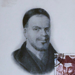 Antique 1900s Bellas Artes Postal, Francois Rabelais, Retrato y Sello, Sin Usar, Vintage Post Card