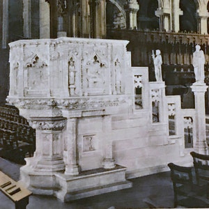 Jahrgang Hand farbige Postkarte, die Kanzel In der Kreuzung, Kathedrale St. John Divine, New York, schöne 1930er Jahre Postkarte Sammler