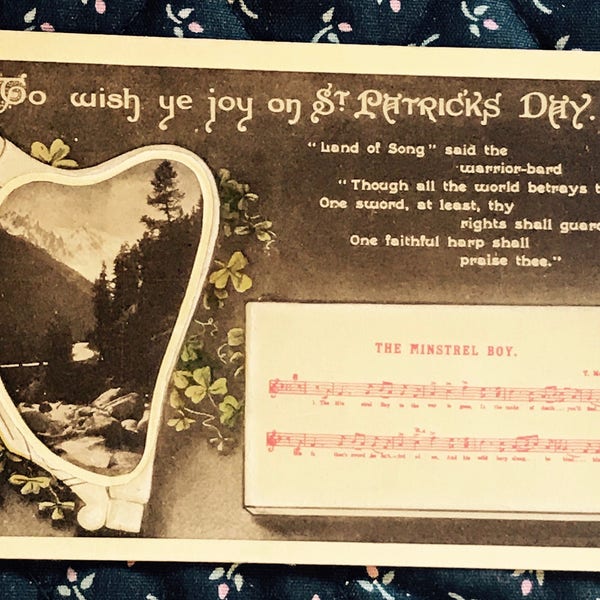St Patricks Day Postcard, To Wish Ye Joy On St Patricks Day, The Minstrel Boy Sheet Music, Antique 1900s Post Card