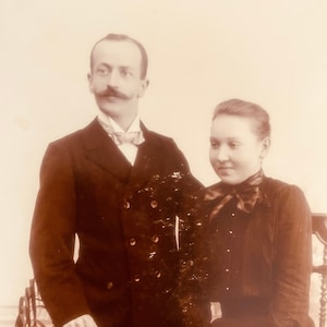 Antique Photo Cabinet Card, Husband And Wife, Black And White Photo