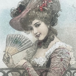 GT70G, Antico, Leggermente in rilievo, John Winch, Saluti, Cartolina, Un pensiero amorevole, Bella signora con ventaglio, Foglie verdi, Cuore, Germania