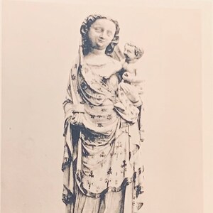 Cartolina d'arte antica, scultura d'arte, vergine e infantile, francese, XIV secolo, presto diviso indietro
