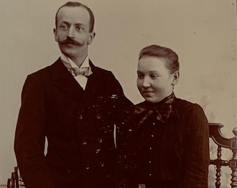 Antique Photo Cabinet Card, Handsome Victorian Husband And Wife